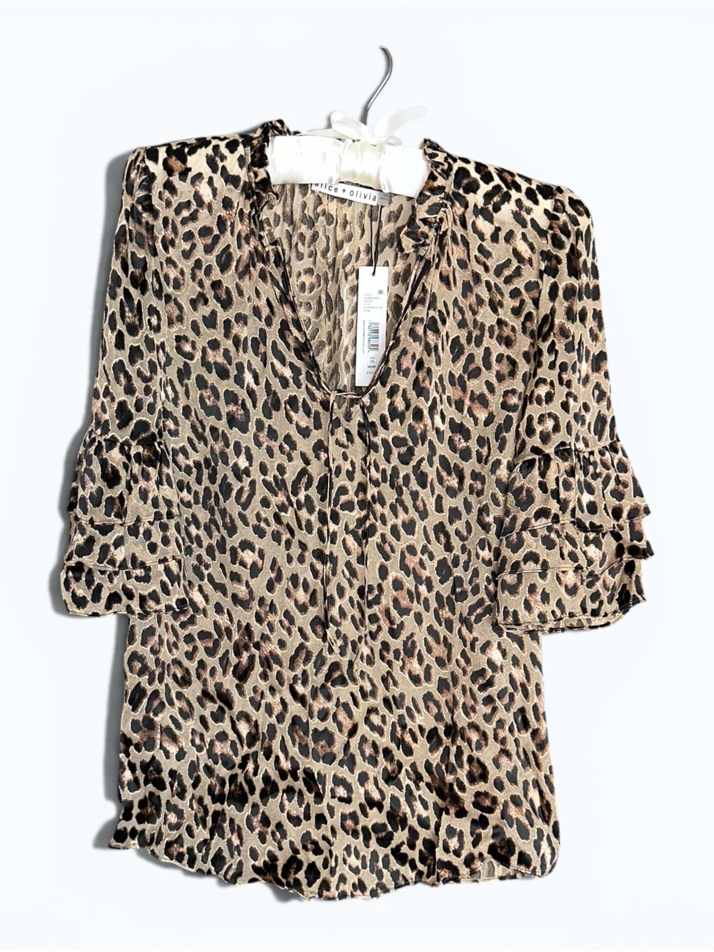 Alice + Olivia Julius Leopard Print Silk Blend Tiered Ruffle Blouse XS